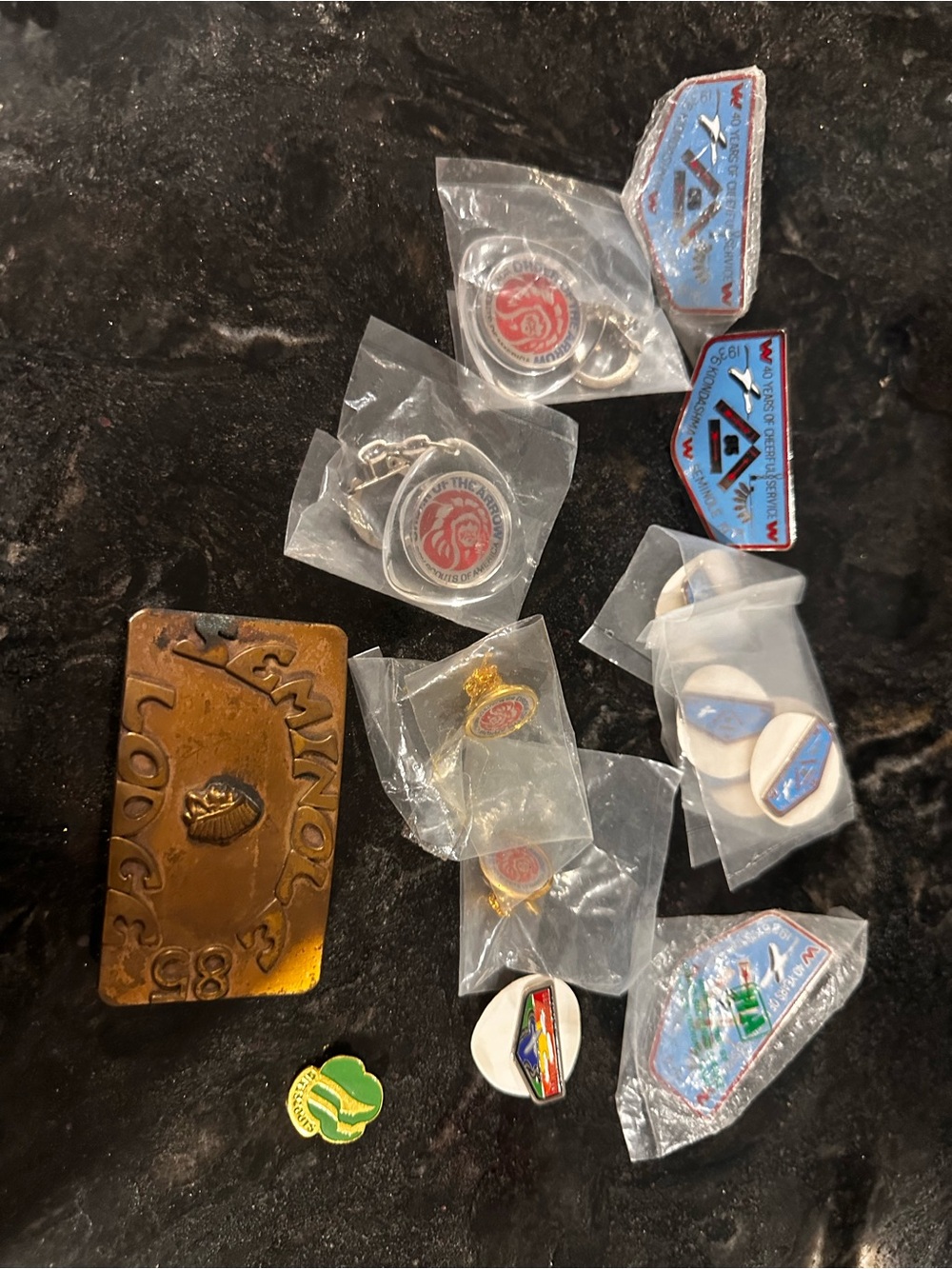 Assorted Boy Scouts of America Enamel Pins, and belt, buckle Collector Set